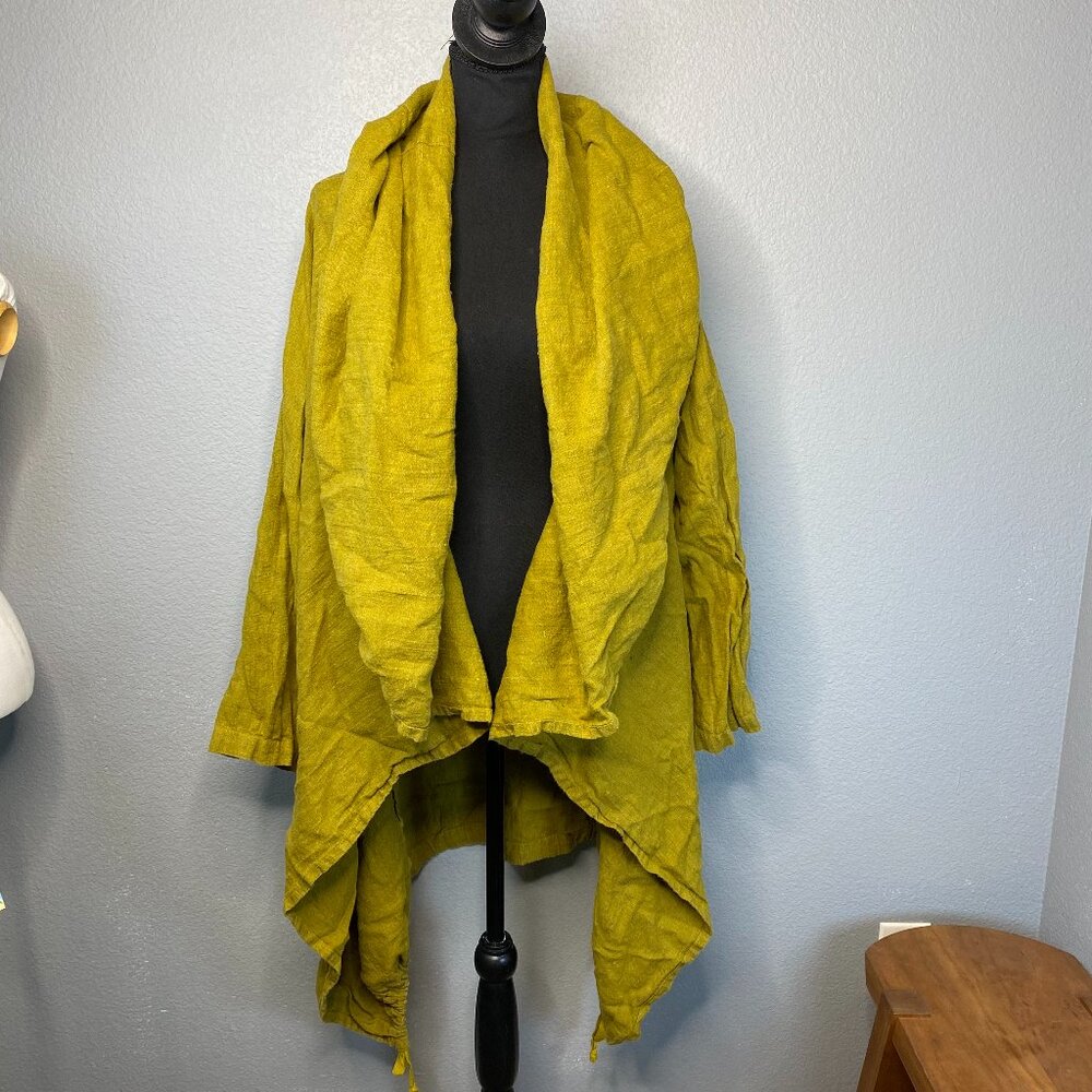 bryn Walker Olive Green Draped Linen Cape